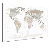 Weltkarte-Pinnwand als Leinwandbild zum pinnen der Reisen – „Weltkarte White” - Deutsch - Landkarten-Wandbild Globus in weiß, 100 x 70 cm